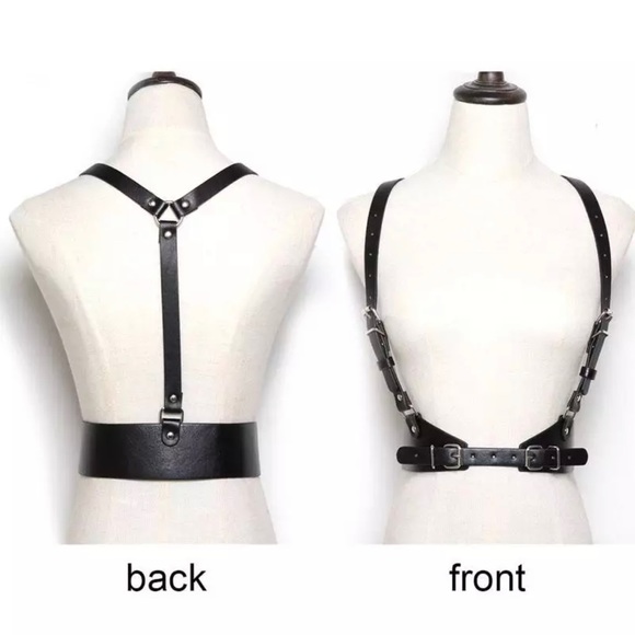 Black Faux Leather Suspenders Belt - Picture 6 of 8